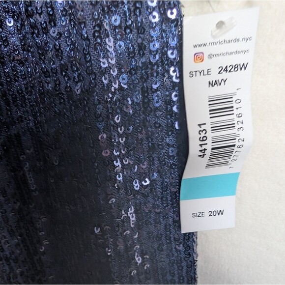 NWT R & M Richards Sequin Long Sleeve Knee-Length Evening Dress Navy Blue 20w - Picture 7 of 8